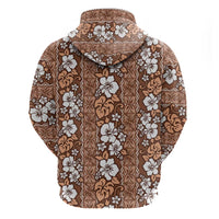 Hawaii Vintage Brown Hibiscus Tapa Pattern Zip Hoodie LT05 - Polynesian Pride