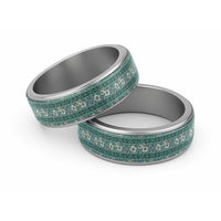 Hawaii Vintage Green Hibiscus Tapa Pattern Classic Ring LT05 Sliver Green - Polynesian Pride