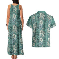Hawaii Vintage Green Hibiscus Tapa Pattern Couples Matching Tank Maxi Dress and Hawaiian Shirt