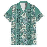 Hawaii Vintage Green Hibiscus Tapa Pattern Family Matching Tank Maxi Dress and Hawaiian Shirt