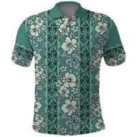 Hawaii Vintage Green Hibiscus Tapa Pattern Polo Shirt