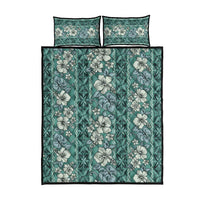 Hawaii Vintage Green Hibiscus Tapa Pattern Quilt Bed Set