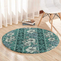 Hawaii Vintage Green Hibiscus Tapa Pattern Round Carpet