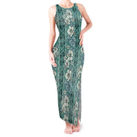 Hawaii Vintage Green Hibiscus Tapa Pattern Tank Maxi Dress