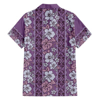 Hawaii Vintage Violet Hibiscus Tapa Pattern Family Matching Off Shoulder Short Dress and Hawaiian Shirt