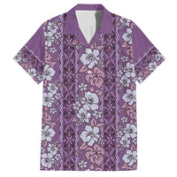 Hawaii Vintage Violet Hibiscus Tapa Pattern Family Matching Summer Maxi Dress and Hawaiian Shirt