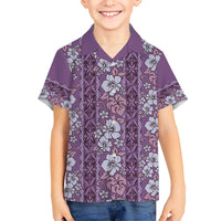 Hawaii Vintage Violet Hibiscus Tapa Pattern Kid Hawaiian Shirt LT05 Kid Violet - Polynesian Pride