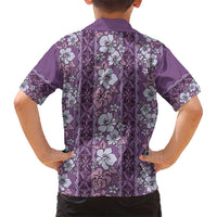 Hawaii Vintage Violet Hibiscus Tapa Pattern Kid Hawaiian Shirt LT05 - Polynesian Pride