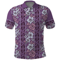Hawaii Vintage Violet Hibiscus Tapa Pattern Polo Shirt