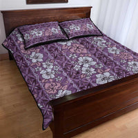 Hawaii Vintage Violet Hibiscus Tapa Pattern Quilt Bed Set