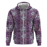 Hawaii Vintage Violet Hibiscus Tapa Pattern Zip Hoodie LT05 Zip Hoodie Violet - Polynesian Pride