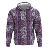 Hawaii Vintage Violet Hibiscus Tapa Pattern Zip Hoodie LT05 Pullover Hoodie Violet - Polynesian Pride