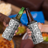 Hawaii Vintage Gray Hibiscus Tapa Pattern 4 in 1 Can Cooler Tumbler