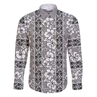 Hawaii Vintage Gray Hibiscus Tapa Pattern Family Matching Puletasi and Hawaiian Shirt