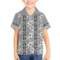 Hawaii Vintage Gray Hibiscus Tapa Pattern Kid Hawaiian Shirt LT05 Kid Gray - Polynesian Pride