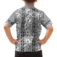 Hawaii Vintage Gray Hibiscus Tapa Pattern Kid Hawaiian Shirt LT05 - Polynesian Pride
