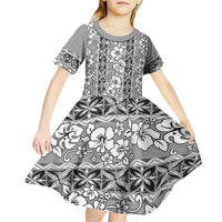 Hawaii Vintage Gray Hibiscus Tapa Pattern Kid Short Sleeve Dress