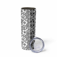 Hawaii Vintage Gray Hibiscus Tapa Pattern Skinny Tumbler