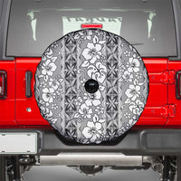 Hawaii Vintage Gray Hibiscus Tapa Pattern Spare Tire Cover