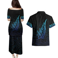 Aotearoa New Zealand Couples Matching Puletasi and Hawaiian Shirt Koru Fern Blue Gradient