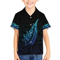 Aotearoa New Zealand Family Matching Short Sleeve Bodycon Dress and Hawaiian Shirt Koru Fern Blue Gradient