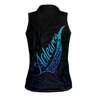 Aotearoa New Zealand Women Sleeveless Polo Shirt Koru Fern Blue Gradient LT05 - Polynesian Pride