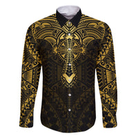 Personalized Polynesia Family Matching Off Shoulder Maxi Dress and Hawaiian Shirt With Christian Cross LT05 Dad's Shirt - Long Sleeve Gold - Polynesian Pride