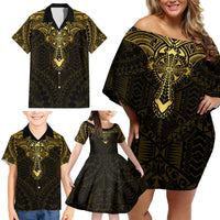 Personalized Polynesia Family Matching Off Shoulder Short Dress and Hawaiian Shirt With Christian Cross LT05 - Polynesian Pride