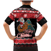 New Zealand Christmas Family Matching Mermaid Dress and Hawaiian Shirt Funny Santa Riding Kiwi Meri Kirihimete LT05 - Polynesian Pride