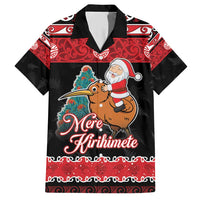New Zealand Christmas Family Matching Short Sleeve Bodycon Dress and Hawaiian Shirt Funny Santa Riding Kiwi Meri Kirihimete LT05 Dad's Shirt - Short Sleeve Black - Polynesian Pride