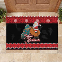 New Zealand Christmas Rubber Doormat Funny Santa Riding Kiwi Meri Kirihimete LT05 Black - Polynesian Pride