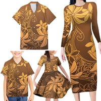Tiare Tahiti Family Matching Long Sleeve Bodycon Dress and Hawaiian Shirt Brown Polynesia Motifs LT05 - Polynesian Pride