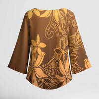Tiare Tahiti Kimono Sleeve Blouse Brown Polynesia Motifs - Polynesian Pride