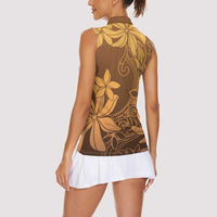 Tiare Tahiti Women Sleeveless Polo Shirt Brown Polynesia Motifs - Polynesian Pride