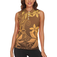 Tiare Tahiti Women Sleeveless Polo Shirt Brown Polynesia Motifs - Polynesian Pride