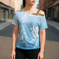 Tiare Tahiti Cross Shoulder Shirt Blue Polynesia Motifs - Polynesian Pride
