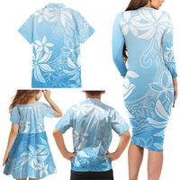 Tiare Tahiti Family Matching Long Sleeve Bodycon Dress and Hawaiian Shirt Blue Polynesia Motifs LT05 - Polynesian Pride