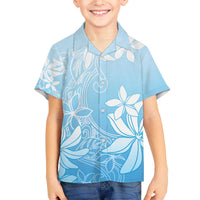 Tiare Tahiti Family Matching Off The Shoulder Long Sleeve Dress and Hawaiian Shirt Blue Polynesia Motifs - Polynesian Pride