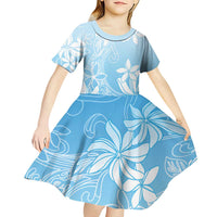 Tiare Tahiti Kid Short Sleeve Dress Blue Polynesia Motifs - Polynesian Pride