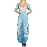 Tiare Tahiti Summer Maxi Dress Blue Polynesia Motifs - Polynesian Pride