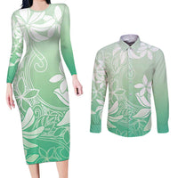 Tiare Tahiti Couples Matching Long Sleeve Bodycon Dress and Long Sleeve Button Shirt Matcha Polynesia Motifs - Polynesian Pride