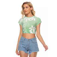 Tiare Tahiti Raglan Cropped T Shirt Matcha Polynesia Motifs - Polynesian Pride
