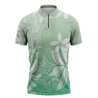 Tiare Tahiti Zipper Polo Shirt Matcha Polynesia Motifs LT05 Green - Polynesian Pride