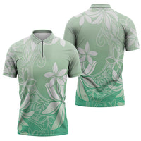 Tiare Tahiti Zipper Polo Shirt Matcha Polynesia Motifs LT05 - Polynesian Pride