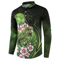 New Zealand Aotearoa Kakapo Button Sweatshirt Maori Pattern With Manuka Galaxy Style - Polynesian Pride