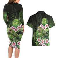 New Zealand Aotearoa Kakapo Couples Matching Long Sleeve Bodycon Dress and Hawaiian Shirt Maori Pattern With Manuka Galaxy Style - Polynesian Pride