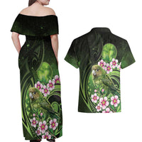 New Zealand Aotearoa Kakapo Couples Matching Off Shoulder Maxi Dress and Hawaiian Shirt Maori Pattern With Manuka Galaxy Style LT05 - Polynesian Pride