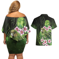 New Zealand Aotearoa Kakapo Couples Matching Off Shoulder Short Dress and Hawaiian Shirt Maori Pattern With Manuka Galaxy Style LT05 - Polynesian Pride