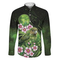 New Zealand Aotearoa Kakapo Family Matching Off The Shoulder Long Sleeve Dress and Hawaiian Shirt Maori Pattern With Manuka Galaxy Style LT05 Dad's Shirt - Long Sleeve Green - Polynesian Pride