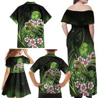 New Zealand Aotearoa Kakapo Family Matching Off Shoulder Maxi Dress and Hawaiian Shirt Maori Pattern With Manuka Galaxy Style - Polynesian Pride